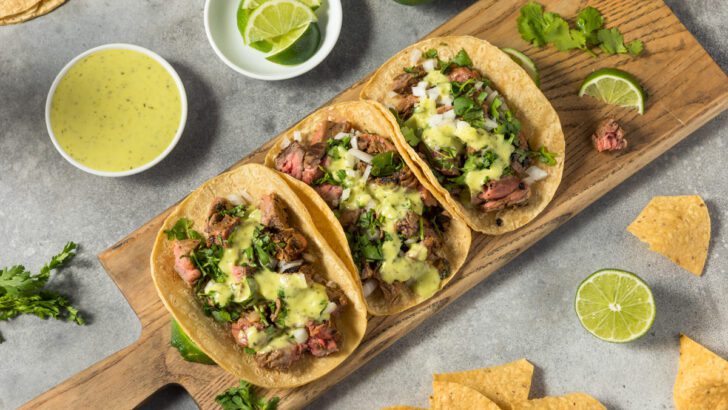 Homemade Mexican Steak Steet Tacos with Cilantro and Onion